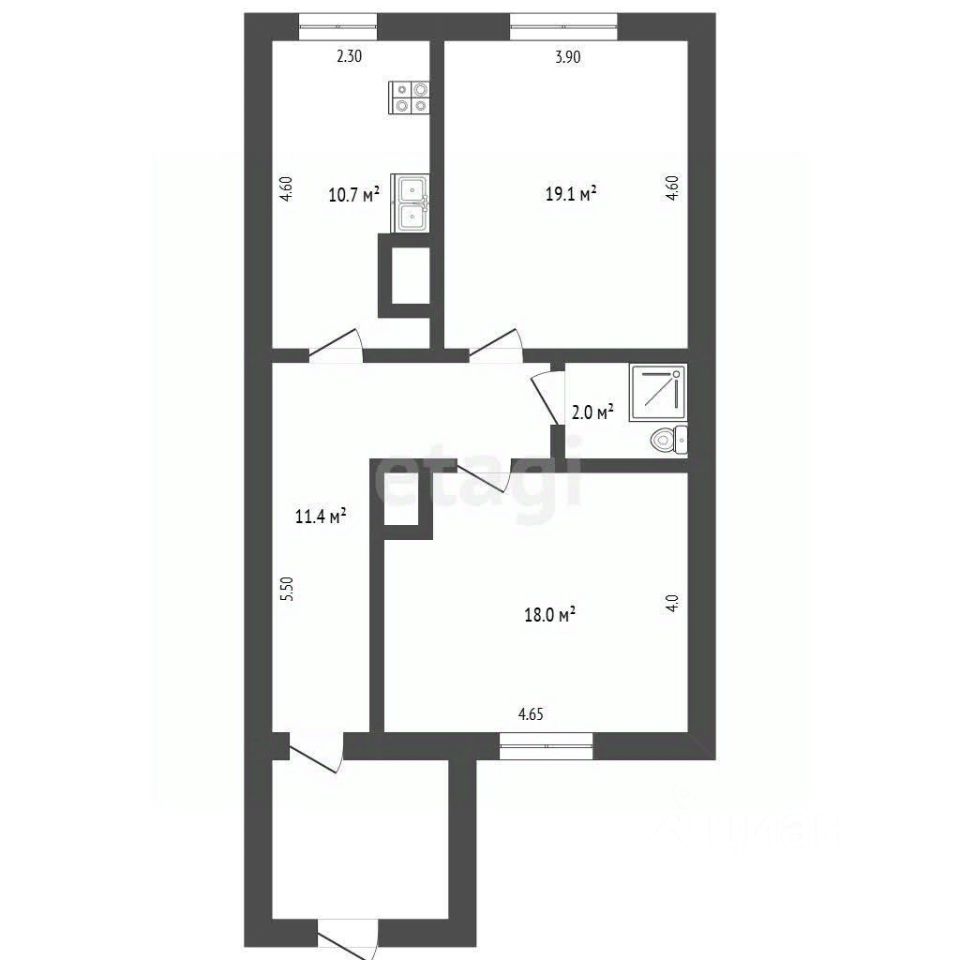 Квартира 2-комн. 62 м² в пос. Барашево — миниатюра 1