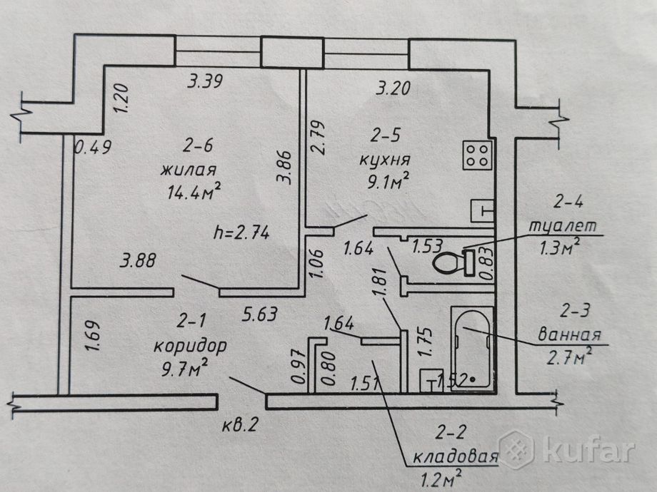Квартира 38.4 м²