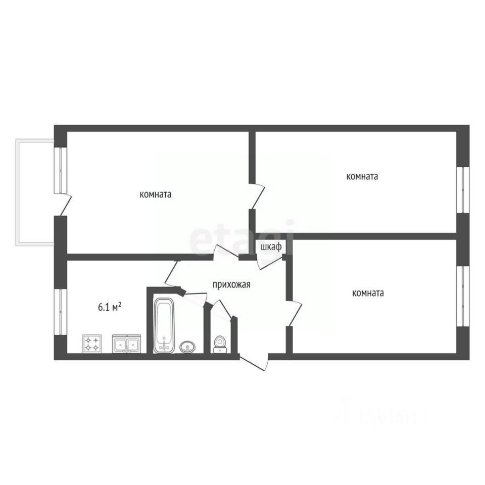 Квартира 3-комн. 60.2 м² за 420 000 ₽ в Кизел — фото 1