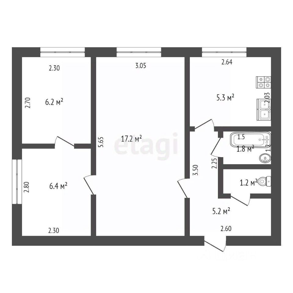 Квартира 3-комн. 44.3 м² за 600 000 ₽ в Леплейское с/пос — фото 1
