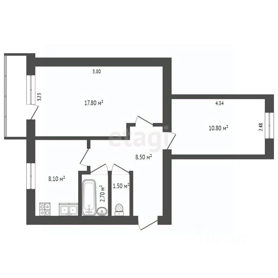 Квартира 2-комн. 49.4 м² за 650 000 ₽ в с. Аур — фото 1
