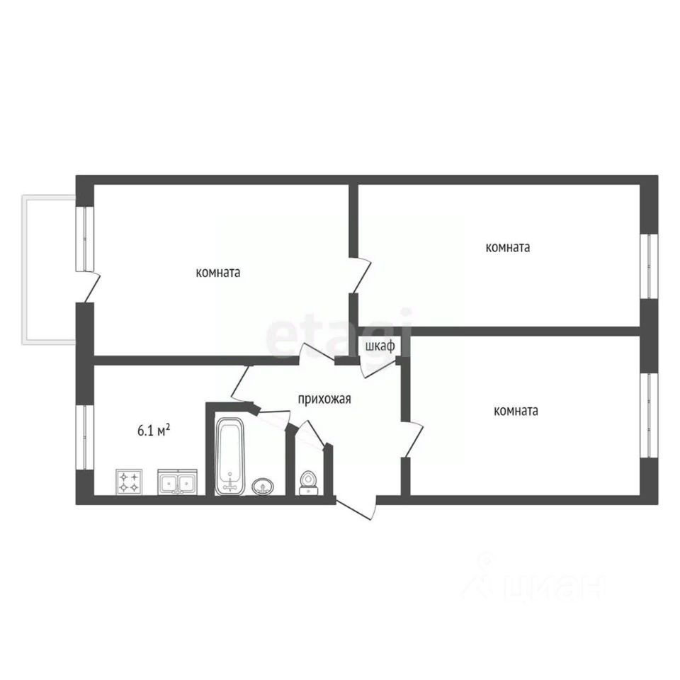 Квартира 3-комн. 60.2 м² в Кизел — фото 1 из 41