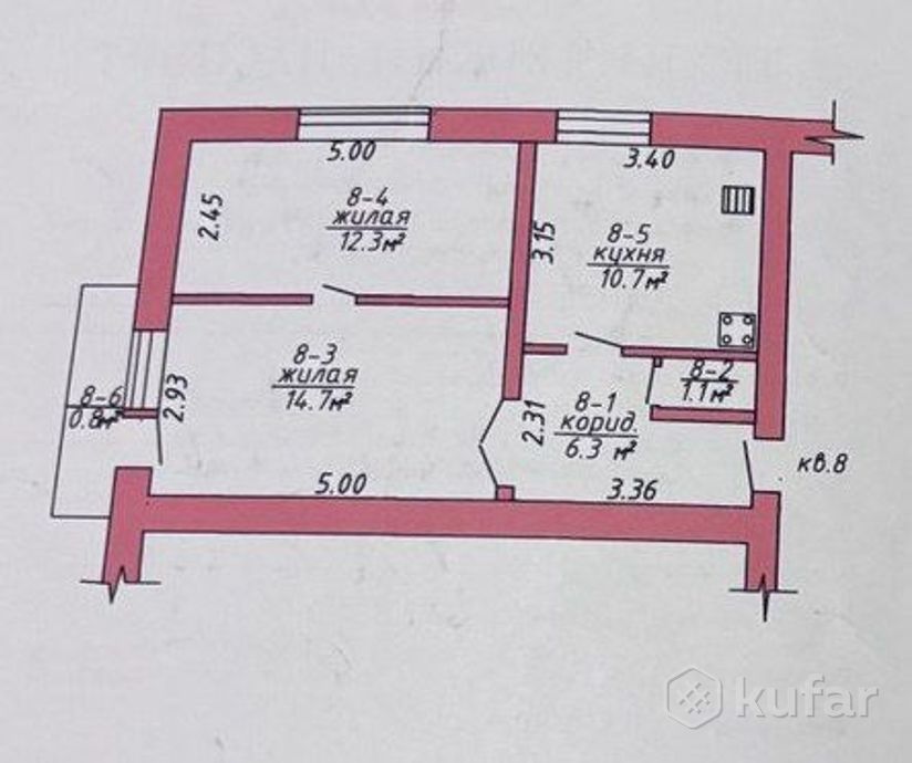 Квартира 2-комн. 45.1 м² в Богушевск — фото 1 из 1